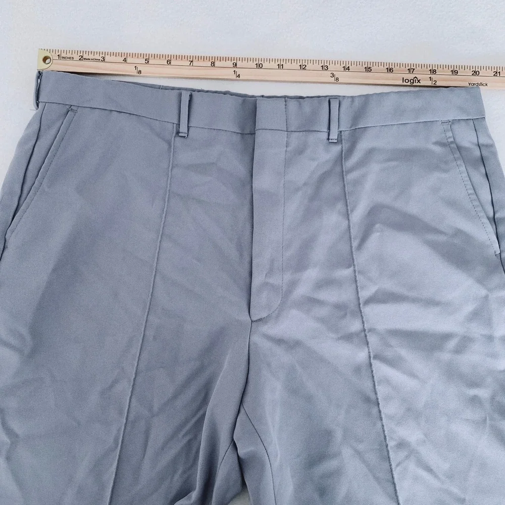 Haband Dress Pants Men 40x28 Blue Gray Flat Front Straight Leg Permanent Crease